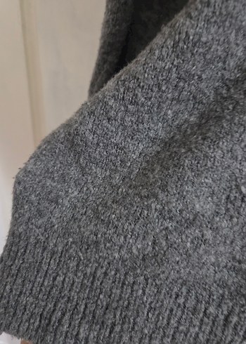 Gri İki Renkli Örgü Yün Kazak - Görsel 6