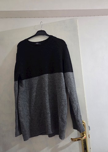 Gri İki Renkli Örgü Yün Kazak - Görsel 2