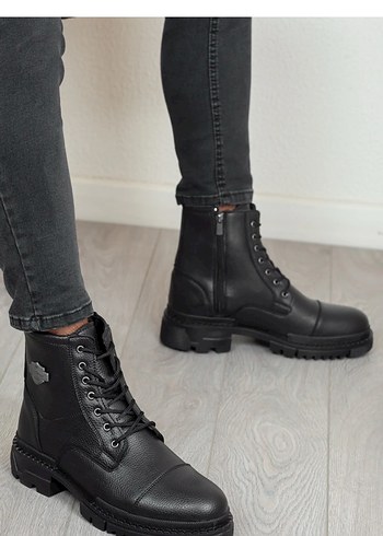 Erkek Siyah Kamuflaj Bağcıklı Biker Bot - Görsel 2