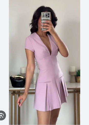 Pembe Mini V Yakalı Kadın Elbise