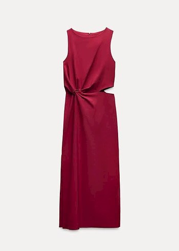 Bordo Drapeli Uzun Elbise - Zara