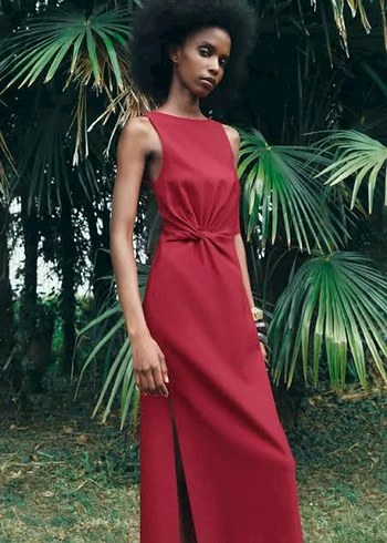 Zara Bordo Drapeli Uzun Elbise - Zara
