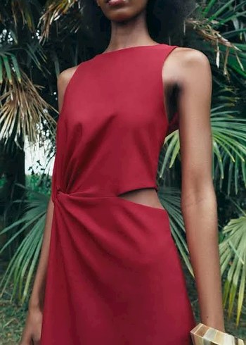 xs Beden Bordo Drapeli Uzun Elbise - Zara