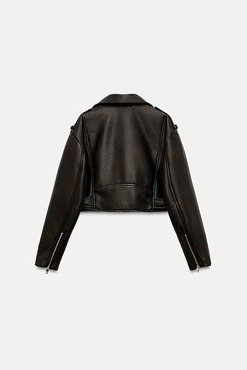 l Beden kahverengi Renk Zara deri biker ceket