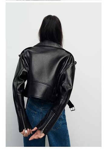 xs Beden siyah Renk Zara parlak efektli deri biker ceket 
