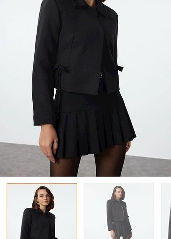 Siyah kurdele fiyonk detaylı ceket - Görsel 4