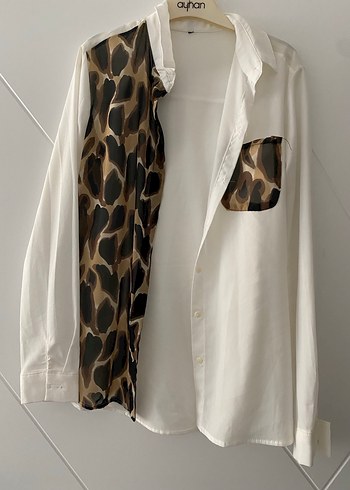 Leopar Desenli Beyaz Kadın Gömlek - Görsel 2