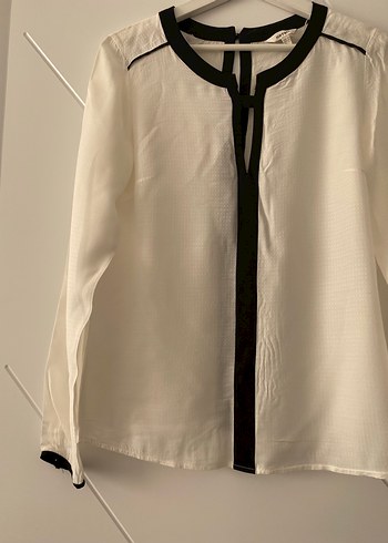 Uzun Kollu Siyah Detaylı Beyaz Kadın Gömlek - Görsel 4