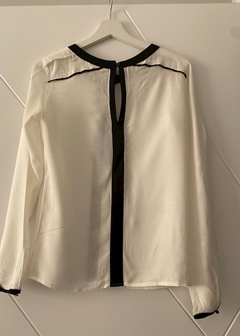 Uzun Kollu Siyah Detaylı Beyaz Kadın Gömlek - Görsel 5