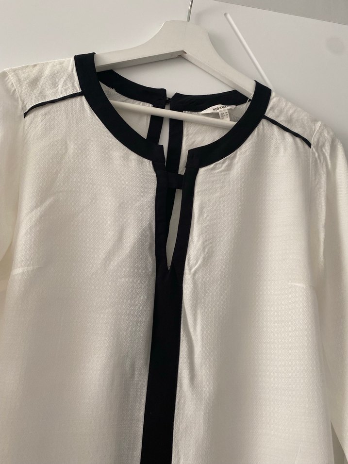 Uzun Kollu Siyah Detaylı Beyaz Kadın Gömlek - Görsel 2