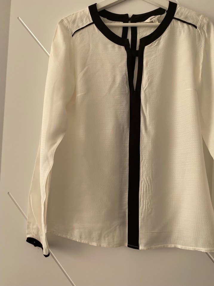 Uzun Kollu Siyah Detaylı Beyaz Kadın Gömlek - Görsel 4