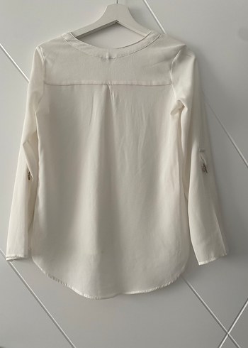 V Yaka Beyaz Uzun Kollu Kadın Gömlek - Görsel 5