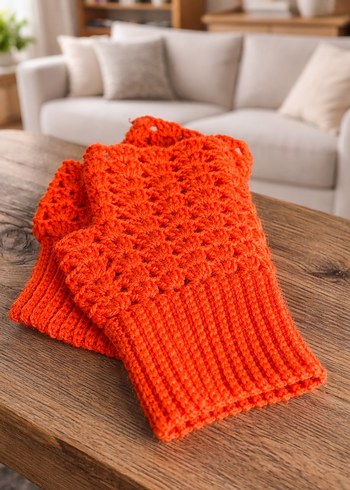 Turuncu Örgü Kadın Eldiveni - Görsel 2