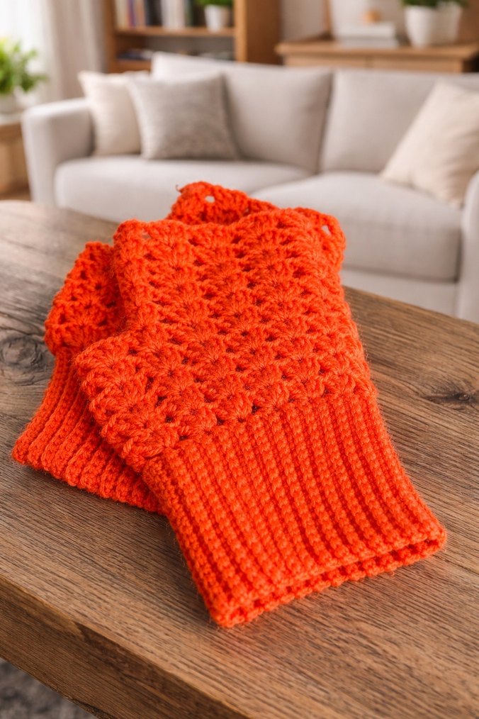 Turuncu Örgü Kadın Eldiveni - Görsel 2