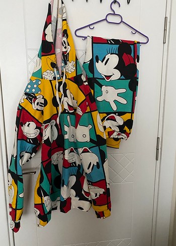 Renkli Mickey Baskılı Kapüşonlu Sweatshirt takım - Görsel 3