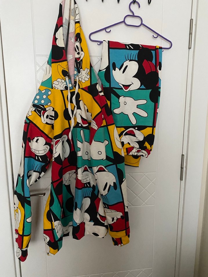 Renkli Mickey Baskılı Kapüşonlu Sweatshirt takım - Görsel 3