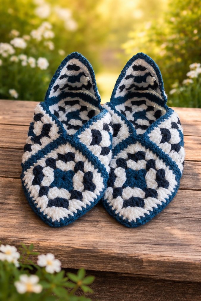 Renkli Örgü Kadın Dolgu Topuk Ev Terliği - Görsel 2