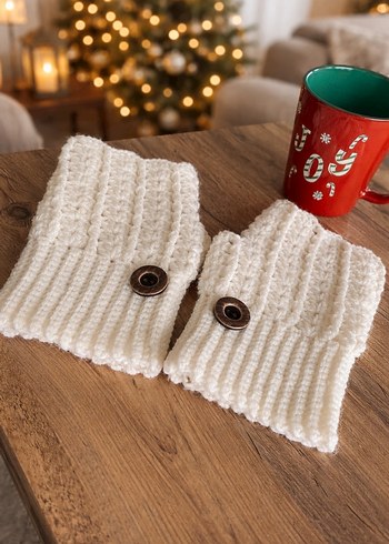 Beyaz Örgü Kadın Eldiven - Görsel 3