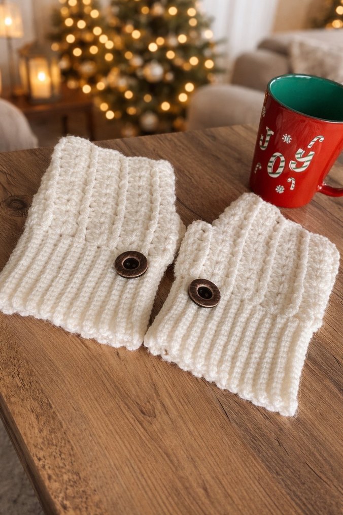 Beyaz Örgü Kadın Eldiven - Görsel 3