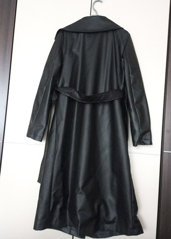 Siyah Deri Uzun Kadın Goth Kaban - Görsel 3