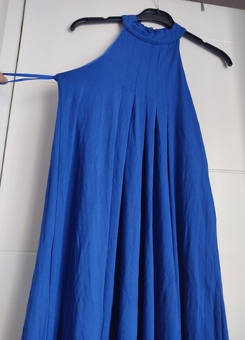 universal Beden mavi Renk Halter yaka elbise
