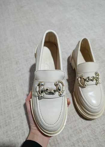 Beyaz Tokalı Platform Topuklu Kadın Loafer - Görsel 2