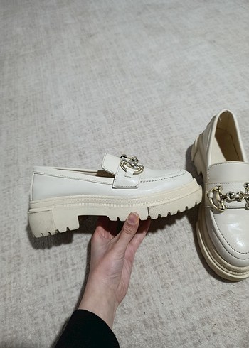 Beyaz Tokalı Platform Topuklu Kadın Loafer - Görsel 3