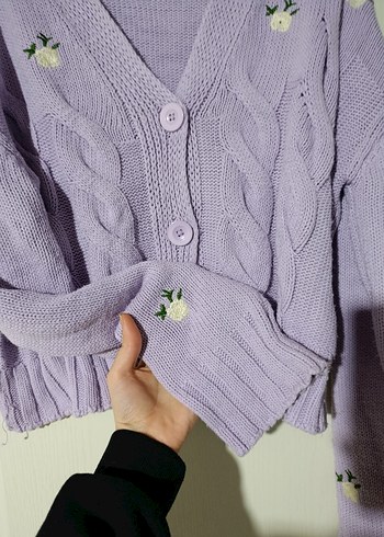 Lila Çiçek Desenli Hırka - Görsel 4