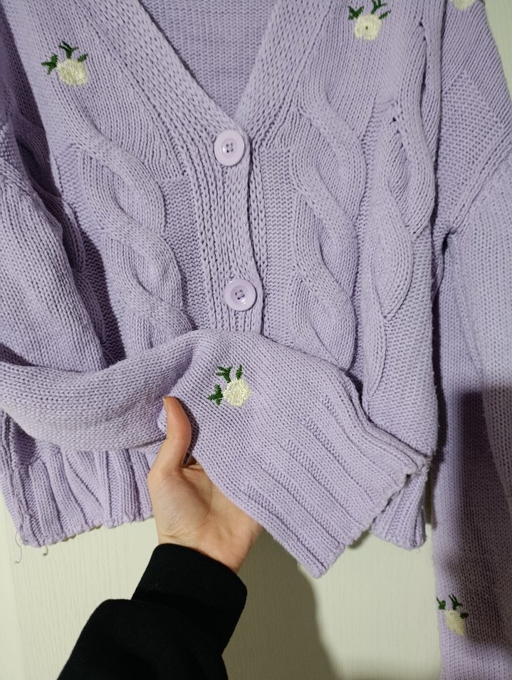 Lila Çiçek Desenli Hırka - Görsel 4