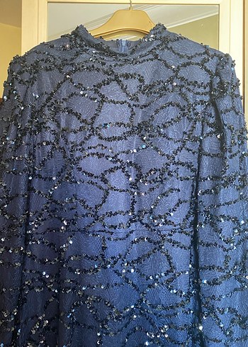 Boncuk İşlemeli Lacivert Uzun Abiye Elbise - Görsel 6