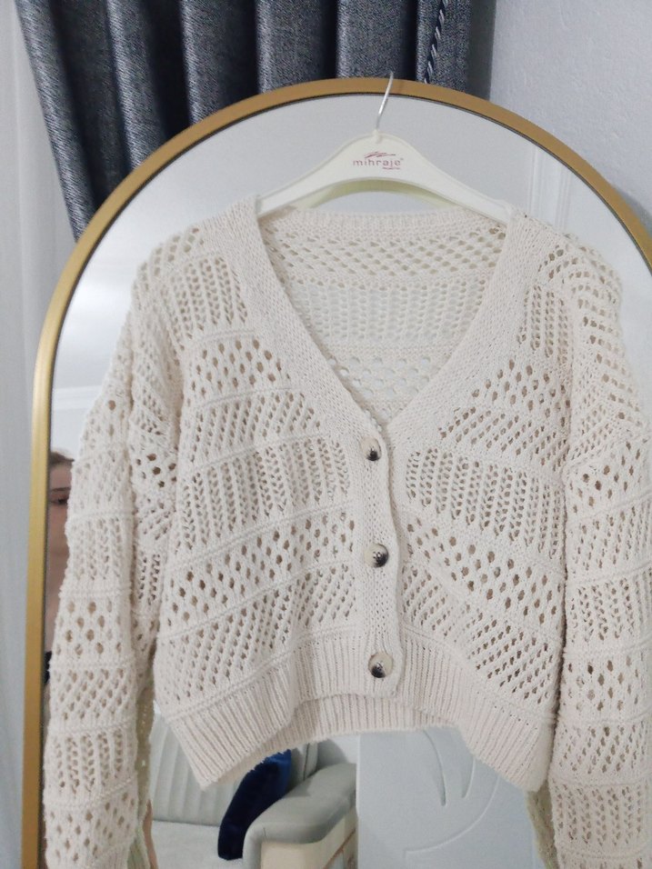 Bej Örgü Bohem Kadın Hırka - Görsel 2