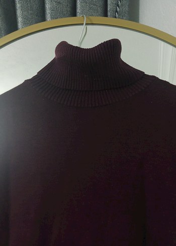 Bordo Kadın Boğazlı İnce Triko Kazak - Görsel 3