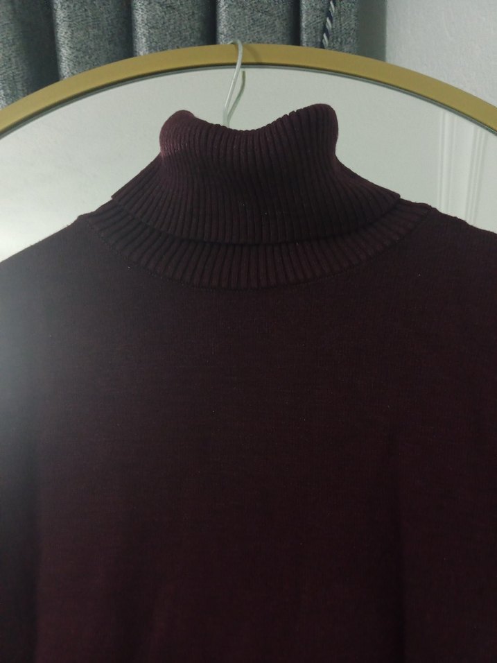 Bordo Kadın Boğazlı İnce Triko Kazak - Görsel 3