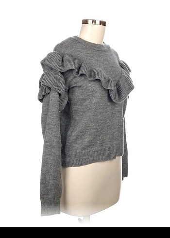 Gri Kadın Yünlü Fırfırlı Kazak - Görsel 2