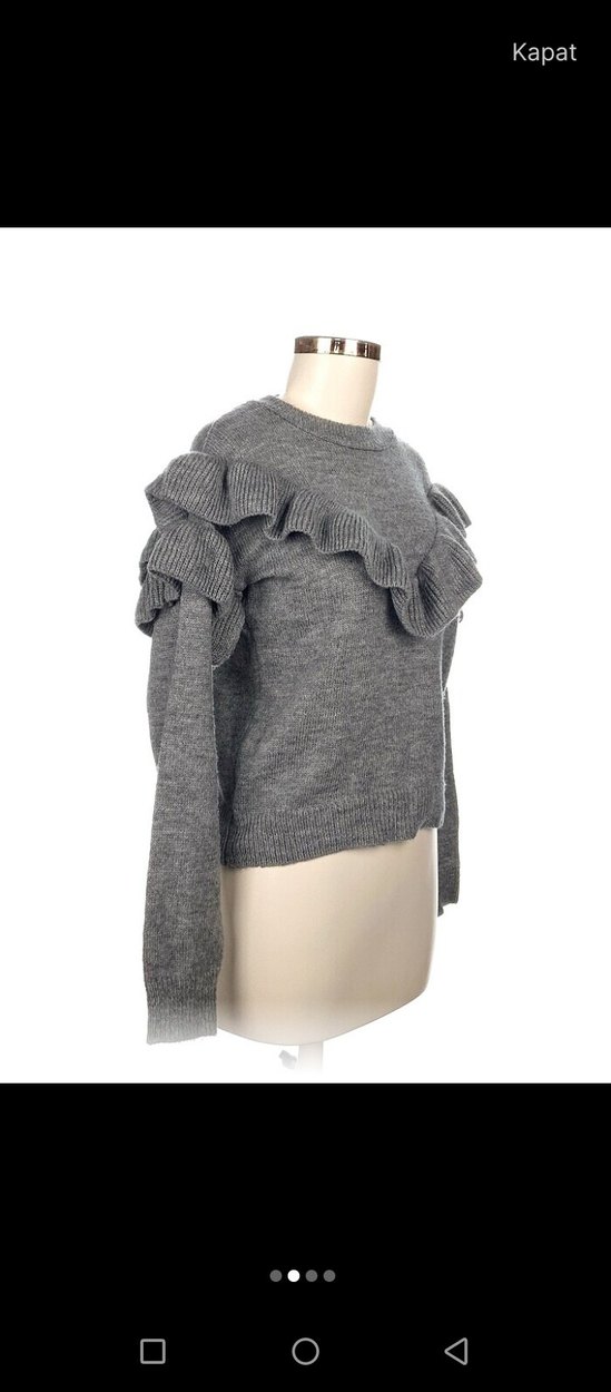 Gri Kadın Yünlü Fırfırlı Kazak - Görsel 2