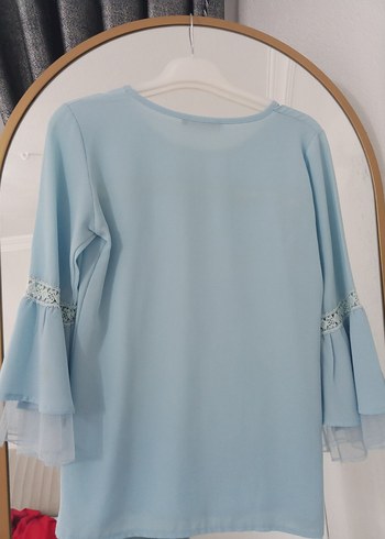 Mavi Dantel Detaylı Kadın Uzun Kollu Bluz - Görsel 7