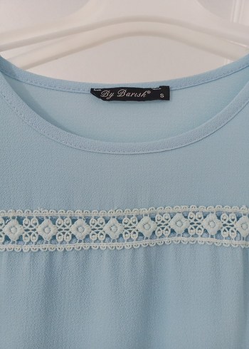 Mavi Dantel Detaylı Kadın Uzun Kollu Bluz - Görsel 6