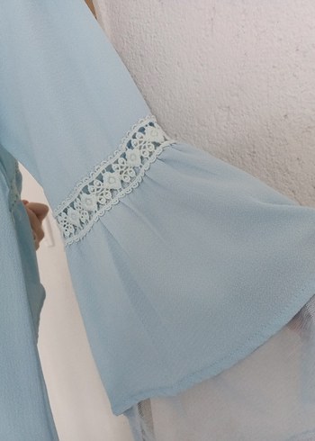 Mavi Dantel Detaylı Kadın Uzun Kollu Bluz - Görsel 8