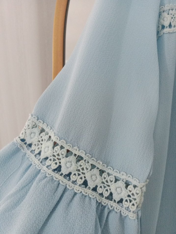 Mavi Dantel Detaylı Kadın Uzun Kollu Bluz - Görsel 4