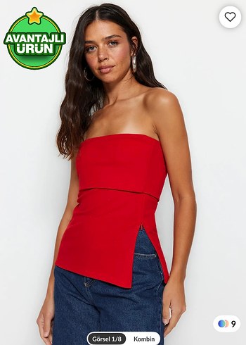 m Beden kırmızı Renk Kırmızı Straplez Mini Denim Bluz