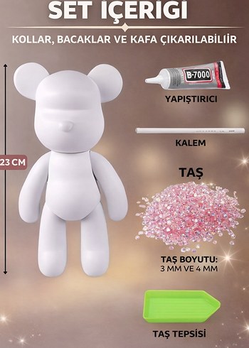 Pembe Taşlı Ayıcık decor (süs) taş yapıştırma seti - Görsel 2