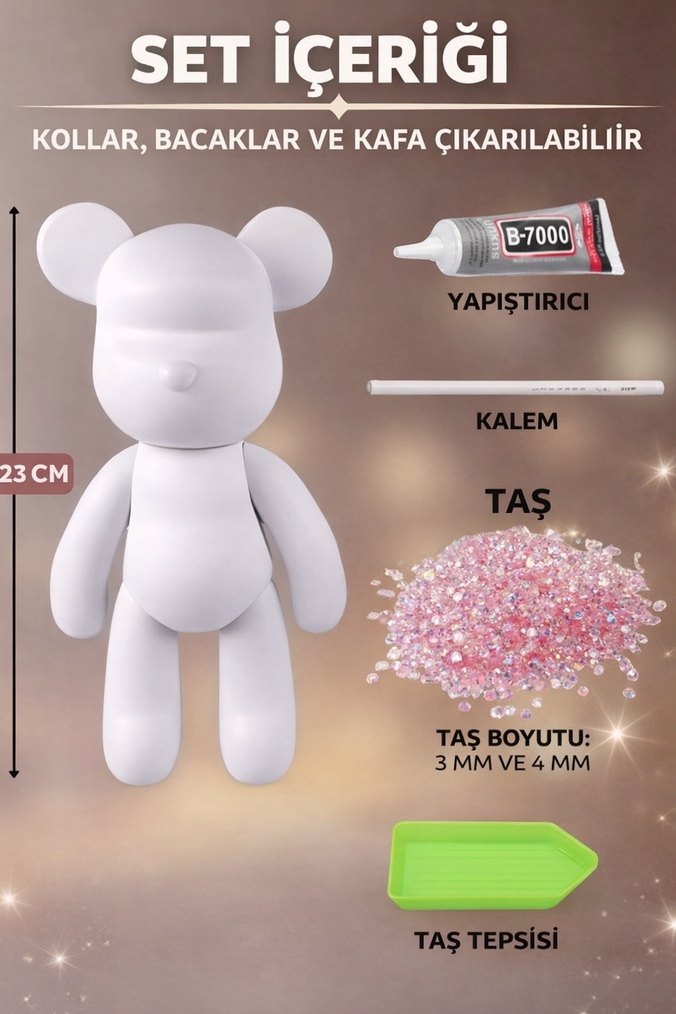 Pembe Taşlı Ayıcık decor (süs) taş yapıştırma seti - Görsel 2