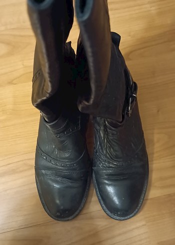 Kadın Siyah Deri Uzun Tokalı Çizme - Görsel 2