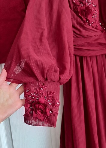 36 Beden bordo Renk Tesettur Abiye