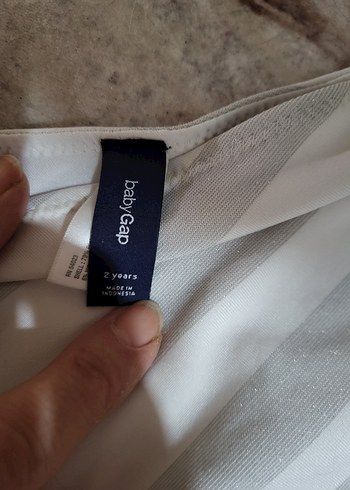 Diğer Beyaz Gri Çizgili Askısız Bebek Body mayo 2 yaş
