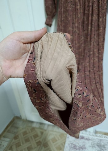 Bohem Uzun Kollu Piliseli Kahverengi Elbise - Görsel 11