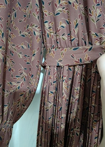 Bohem Uzun Kollu Piliseli Kahverengi Elbise - Görsel 9