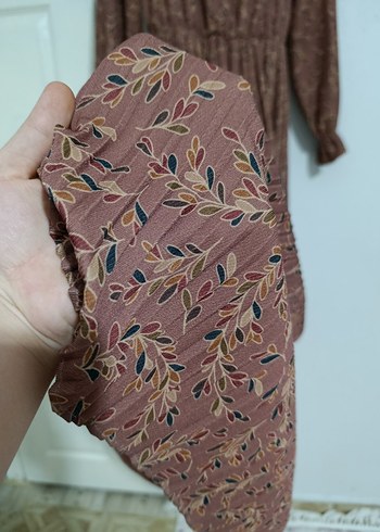 Bohem Uzun Kollu Piliseli Kahverengi Elbise - Görsel 6