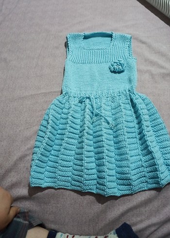 Turkuaz Örgü Kız Çocuk Elbisesi - Görsel 2