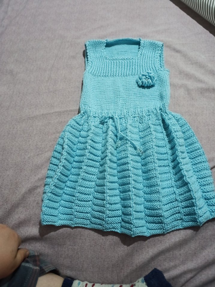 Turkuaz Örgü Kız Çocuk Elbisesi - Görsel 2
